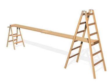 Gerüstbohle mit Bock und Leiter Gerüstbohle mit Bock und Leiter